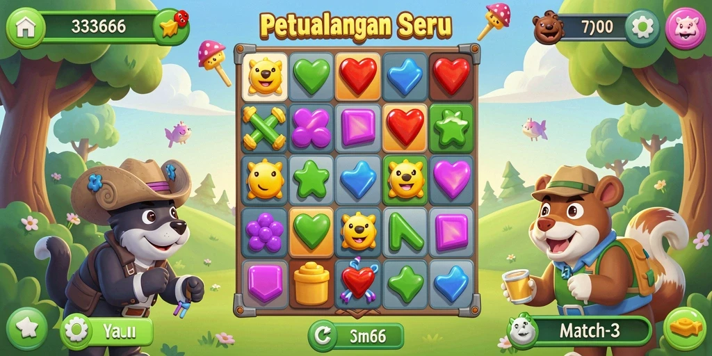Tampilan gameplay seru dalam 333666 dengan kombinasi warna-warni.