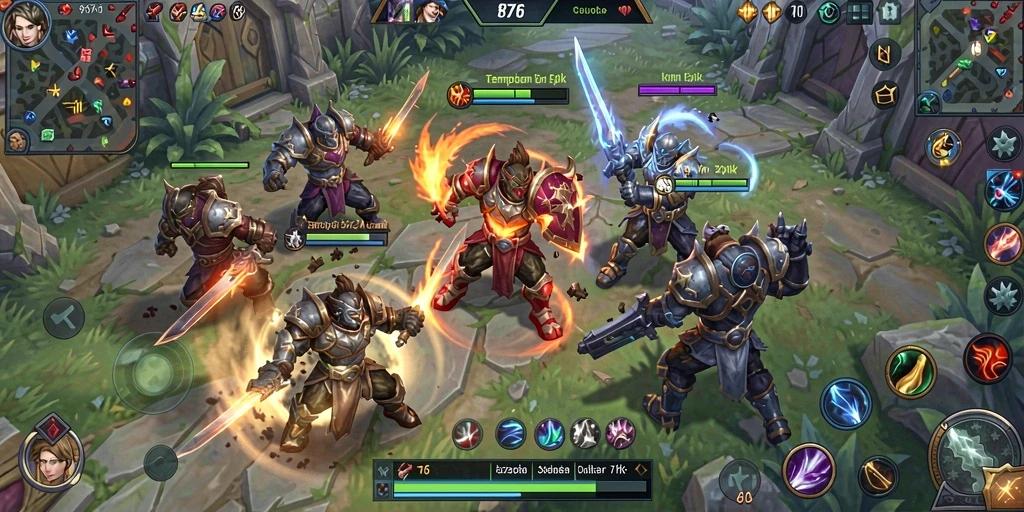 Tampilan gameplay seru dari 8768, pertarungan epik di arena.