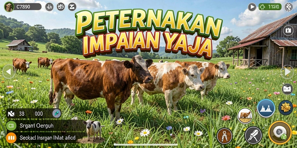 Tampilan gameplay C7890 dengan aktivitas bertani dan beternak