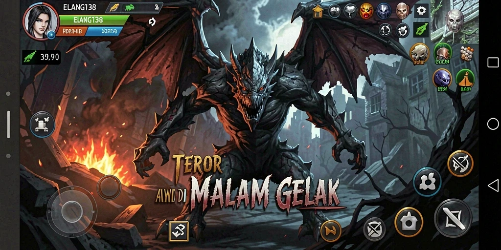 Tampilan gameplay menegangkan dalam dunia kegelapan penuh monster.