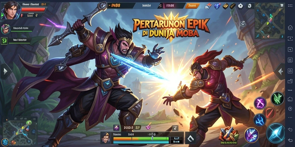 Tampilan battle arena yang seru dalam gameplay MOBA IN88.