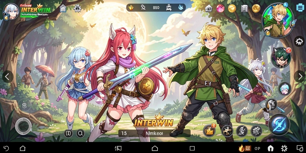 Tangkapan layar gameplay INTERWIN dengan karakter Anime yang beraksi.