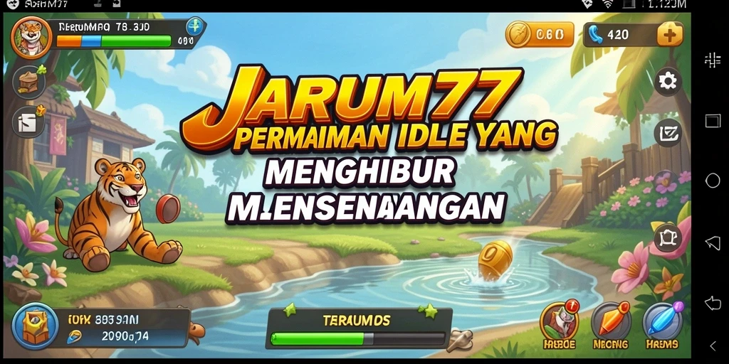 Screenshot game JARUM77 menunjukkan karakter yang sedang beraksi dalam gameplay Idle.