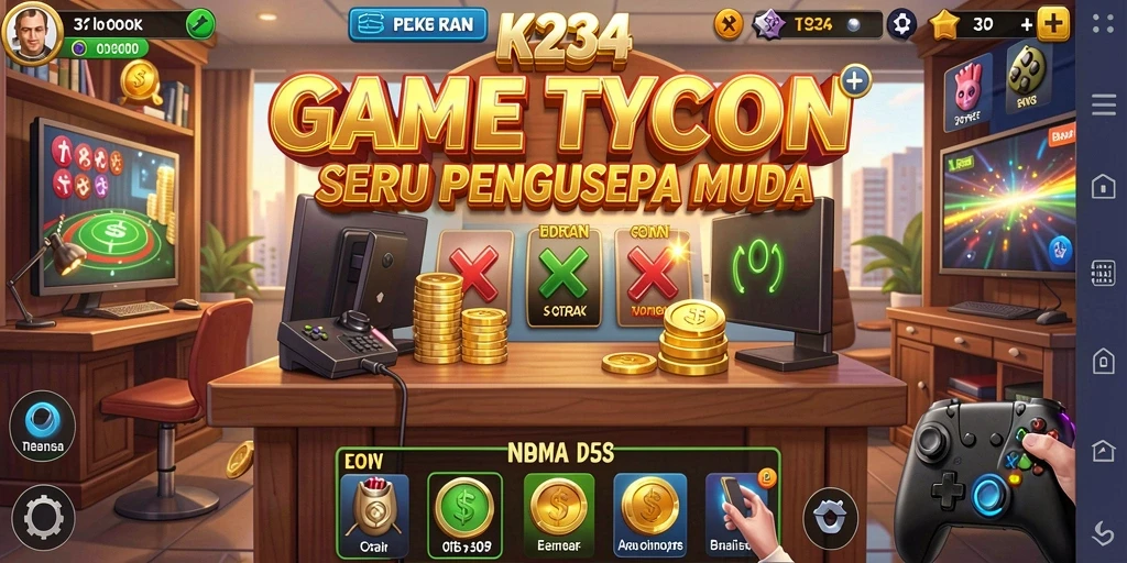 Screenshot gameplay K234 menampilkan dinamika manajemen bisnis yang menarik.