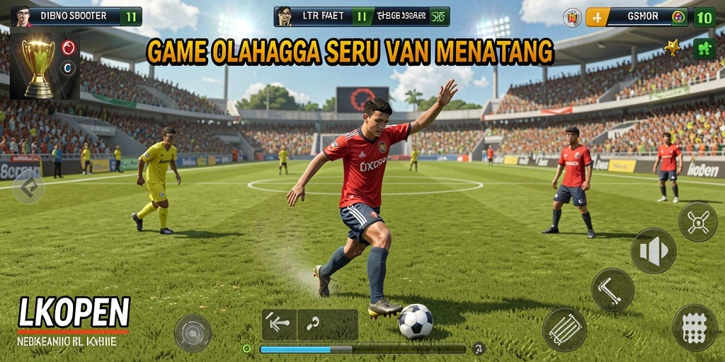 Tampilan utama gameplay LKOPEN yang penuh aksi olahraga.