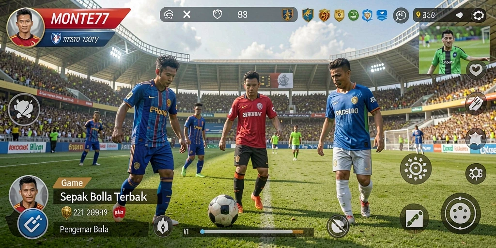 Gameplay seru MONTE77 dengan grafis mendetail dan aksi sepak bola.