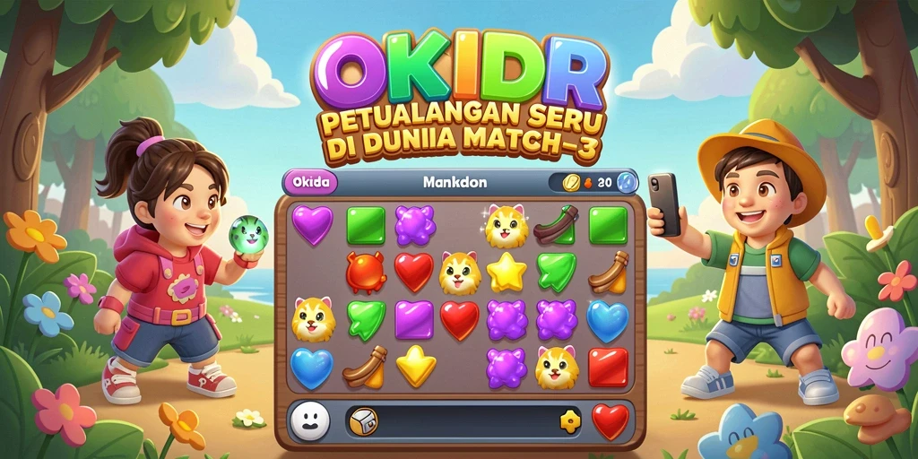 Screenshot gameplay OKIDR menampilkan aksi Match-3 yang seru.