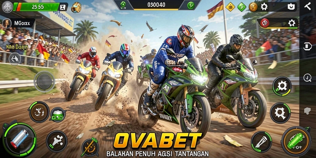 Tampilan aksi balapan motor yang mendebarkan di OVABET.