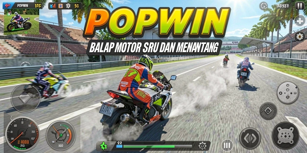 Tampilan gameplay yang memukau dalam balapan motor yang menegangkan.