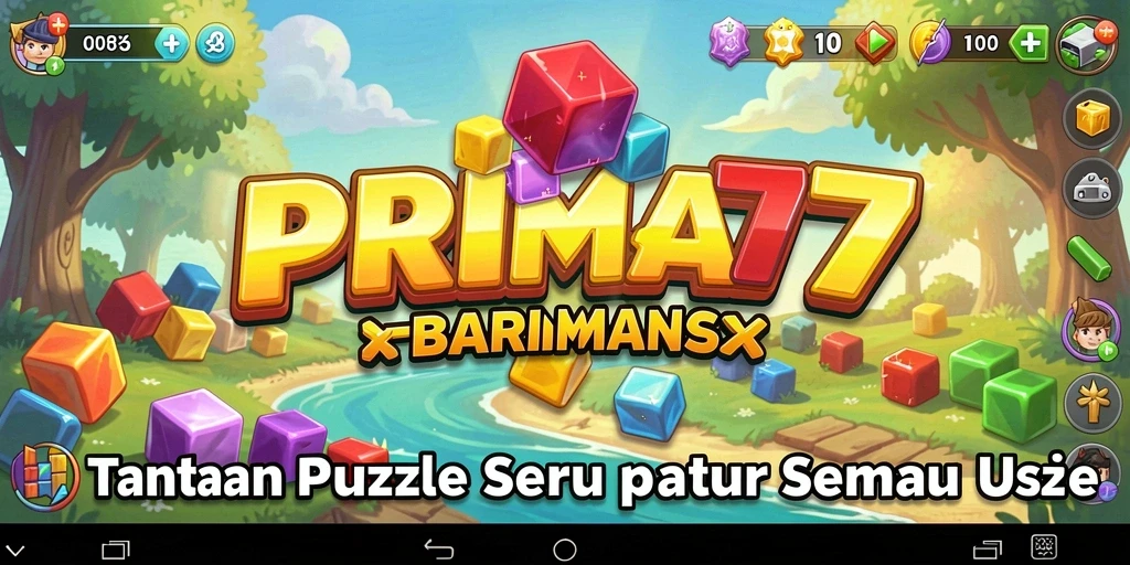 Screenshot PRIMA77 menunjukkan gameplay menantang dengan teka-teki yang berwarna-warni.
