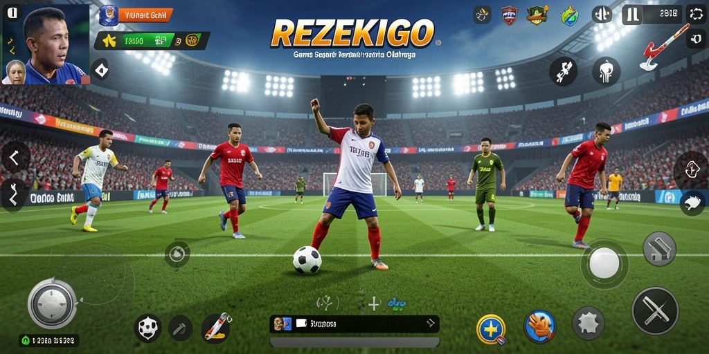Screenshot gameplay <strong>REZEKIGO</strong> menampilkan aksi seru di lapangan.