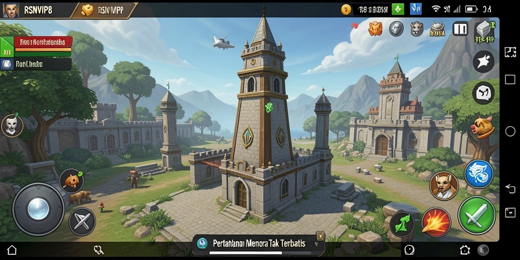 Gameplay RSNVIP8 yang menantang dalam pertempuran Tower Defense.