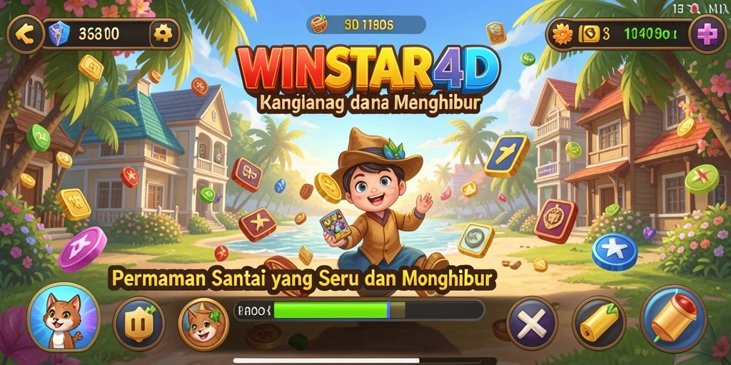 Screenshot gameplay WINSTAR4D menampilkan suasana permainan yang ceria dan penuh warna.