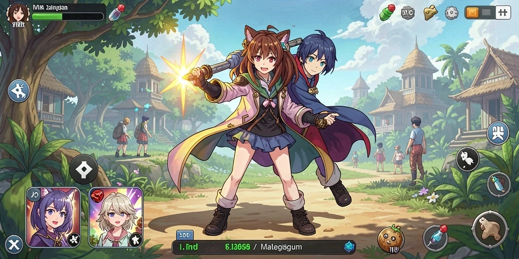 Tampilan gameplay YYRR dengan karakter Anime yang menggemaskan.