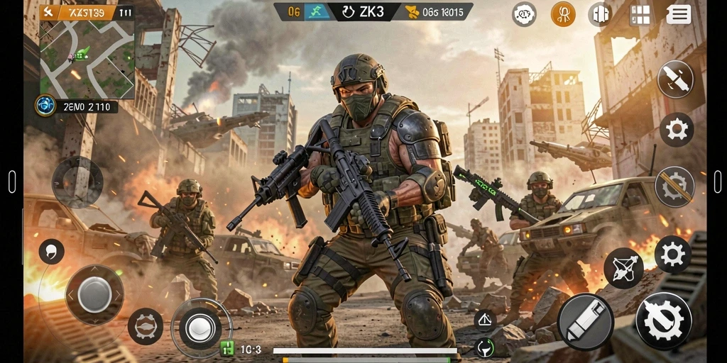 Gameplay intens ZK3 dengan tembakan akurat dan taktis.